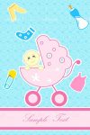 Cute Baby Girl in Pink Pram with Baby Elements and Sample Text